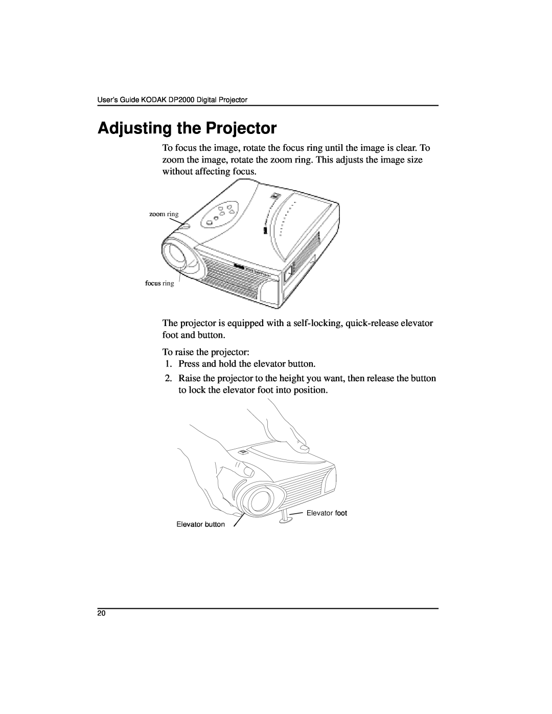 Kodak DP2000 manual Adjusting the Projector 