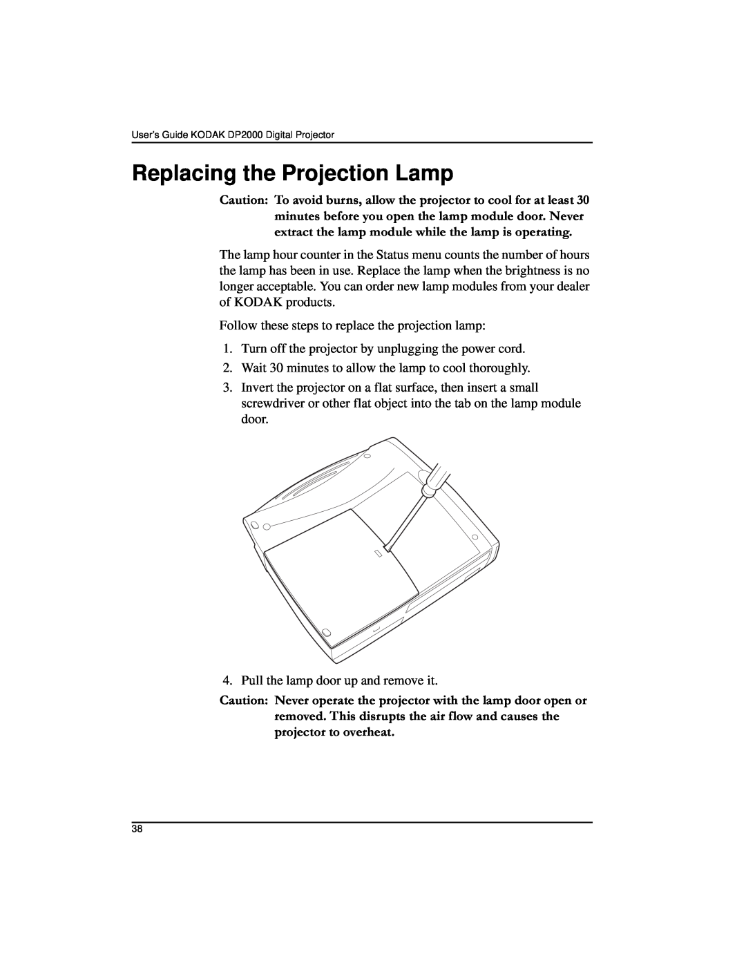 Kodak DP2000 manual Replacing the Projection Lamp, Surmhfwruwrryhukhdw 