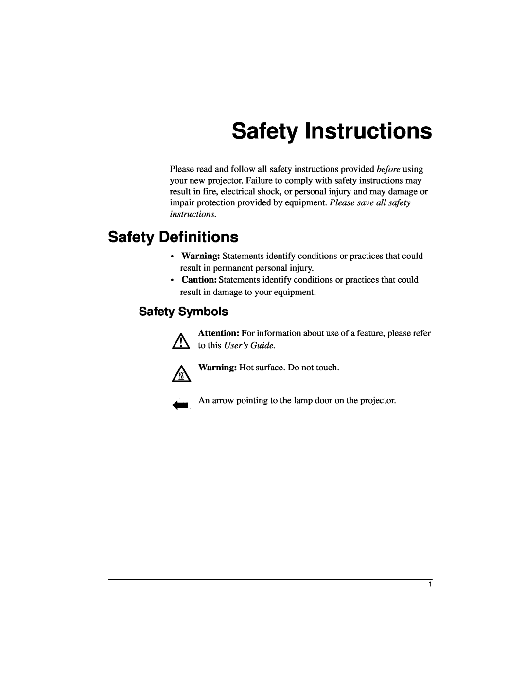 Kodak DP2000 manual Safety Instructions, Safety Definitions, Safety Symbols 