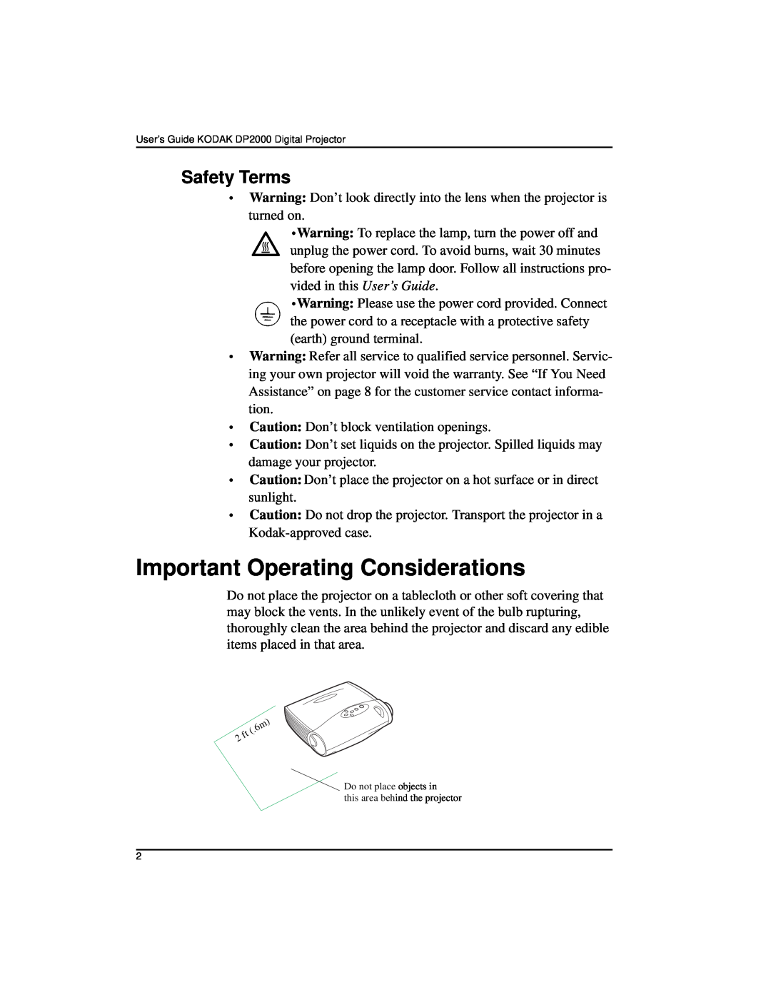 Kodak DP2000 manual Important Operating Considerations, Safety Terms 