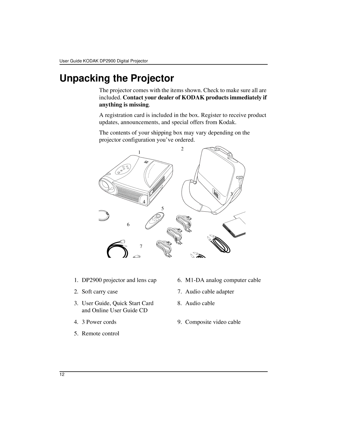 Kodak DP2900 manual Unpacking the Projector 