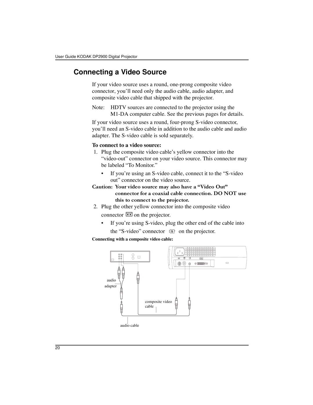 Kodak DP2900 manual Connecting a Video Source, To connect to a video source 