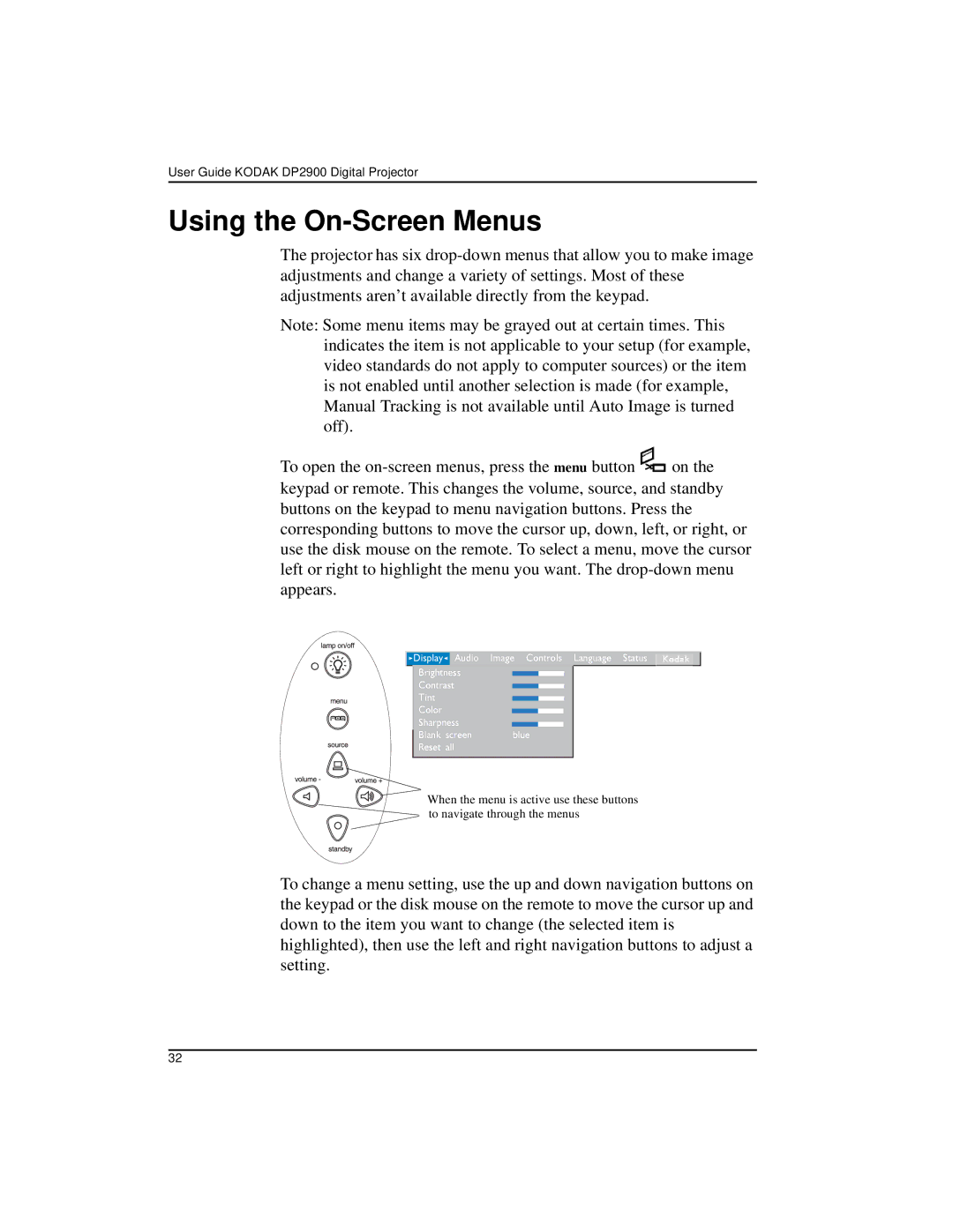 Kodak DP2900 manual Using the On-Screen Menus 