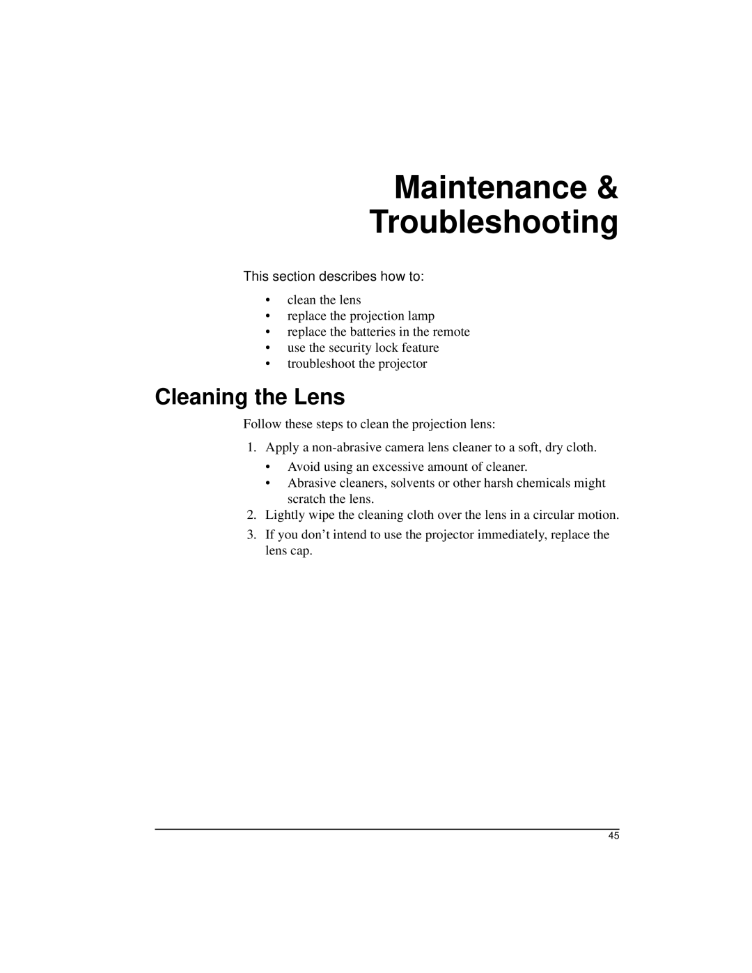 Kodak DP2900 manual Maintenance Troubleshooting, Cleaning the Lens 