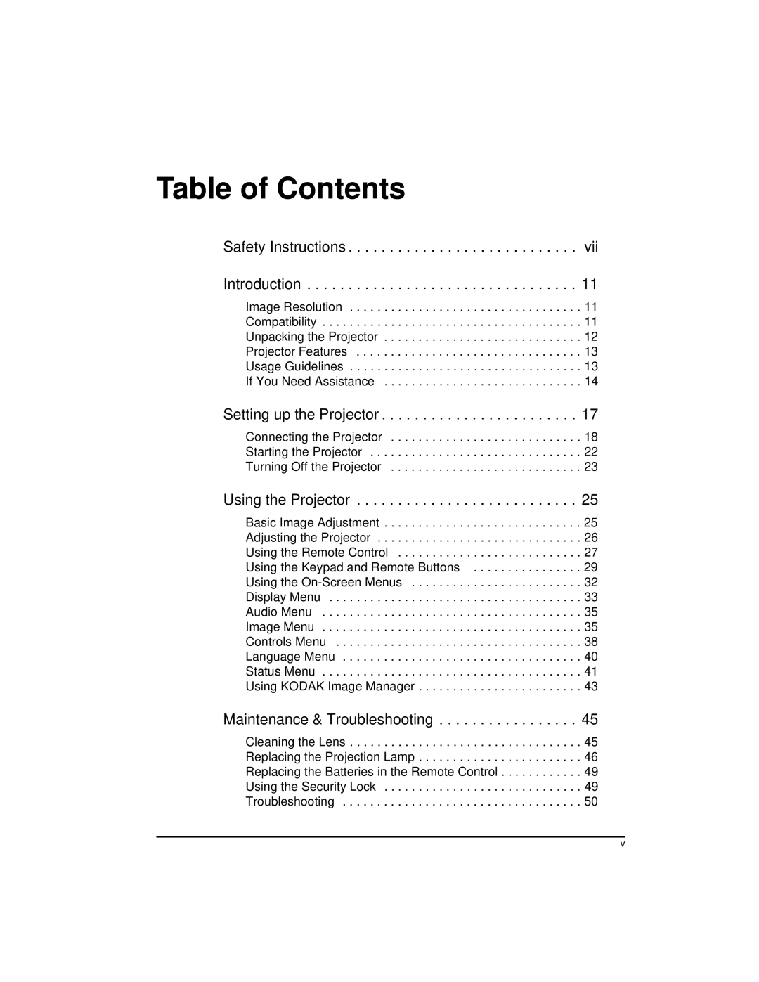 Kodak DP2900 manual Table of Contents 