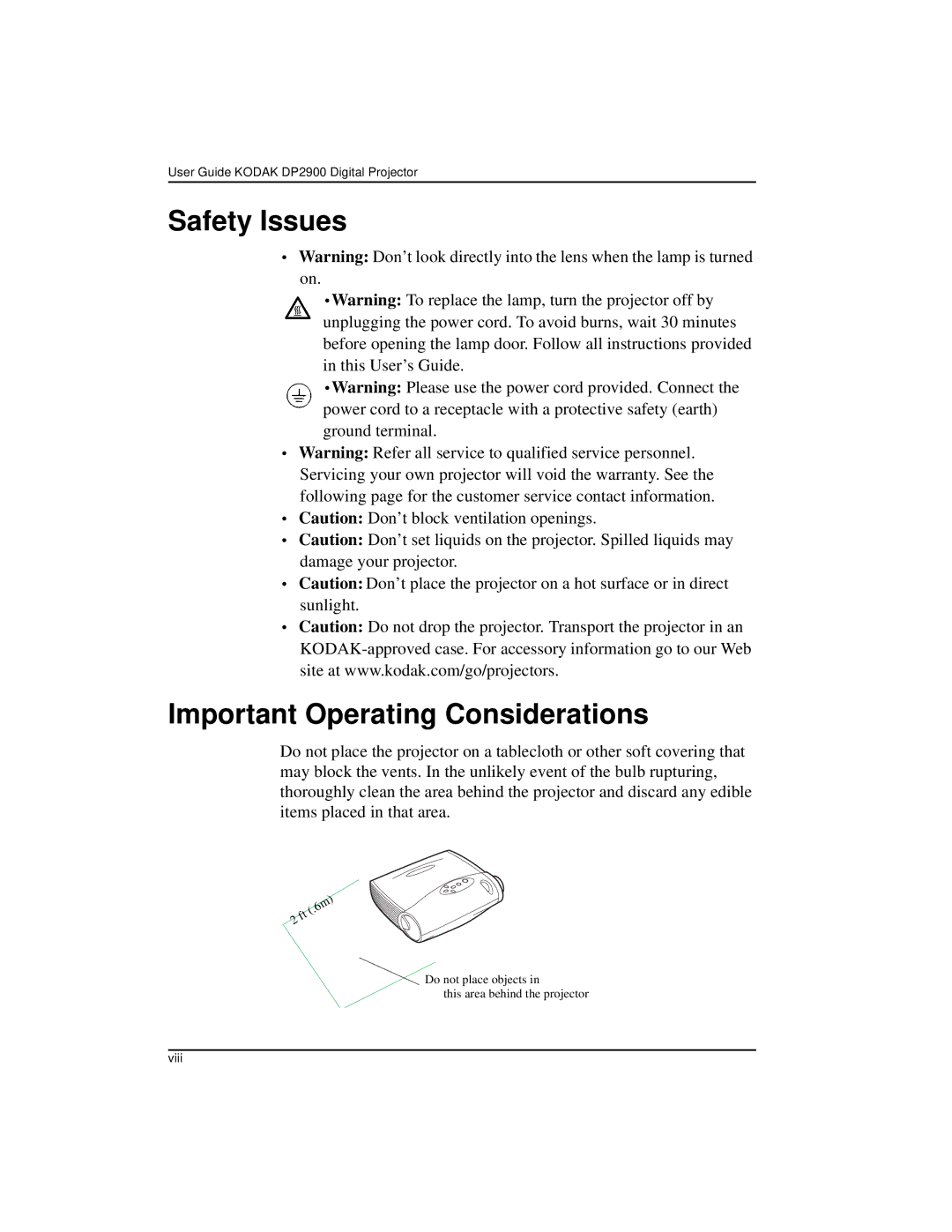 Kodak DP2900 manual Safety Issues Important Operating Considerations 