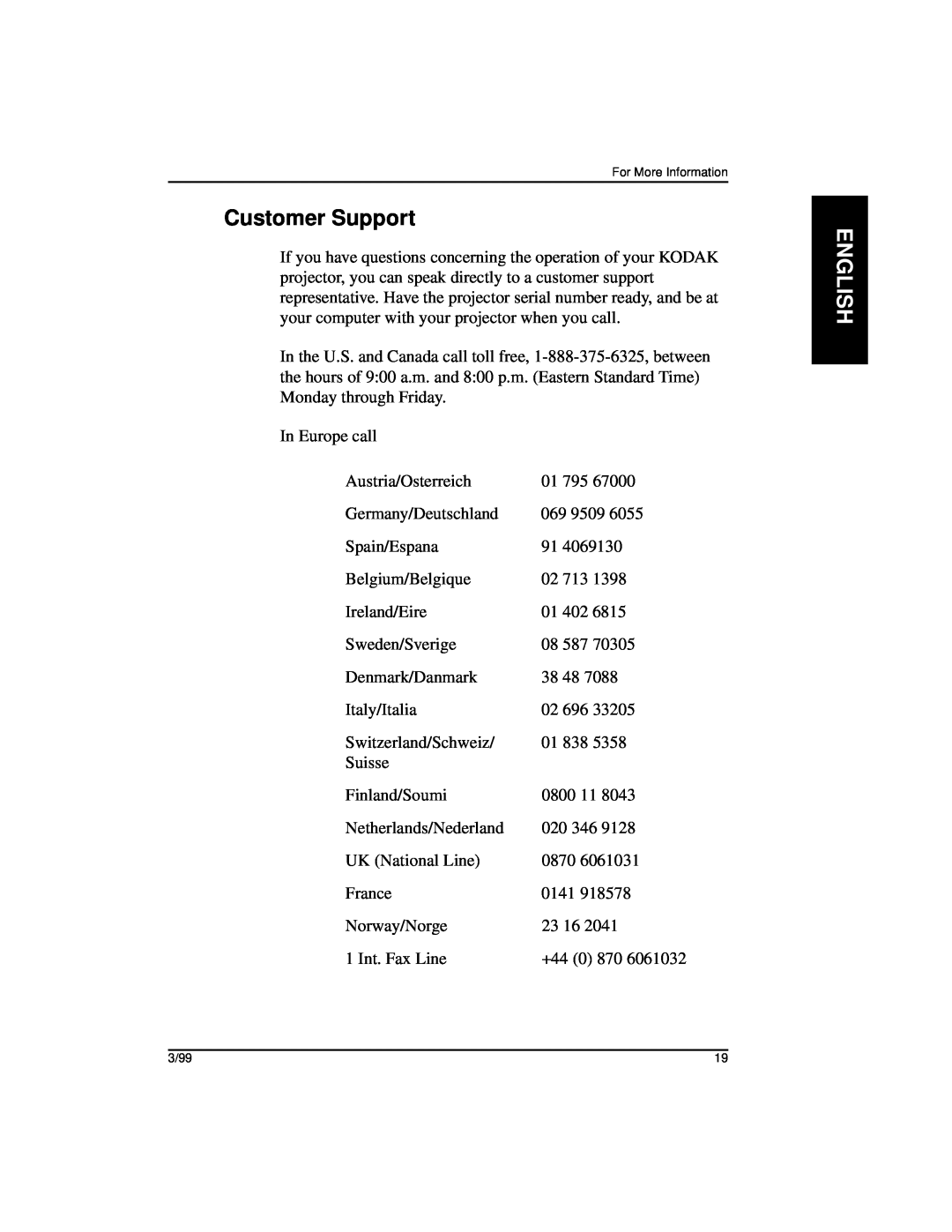 Kodak DP1100, DP900 manual Customer Support, English 