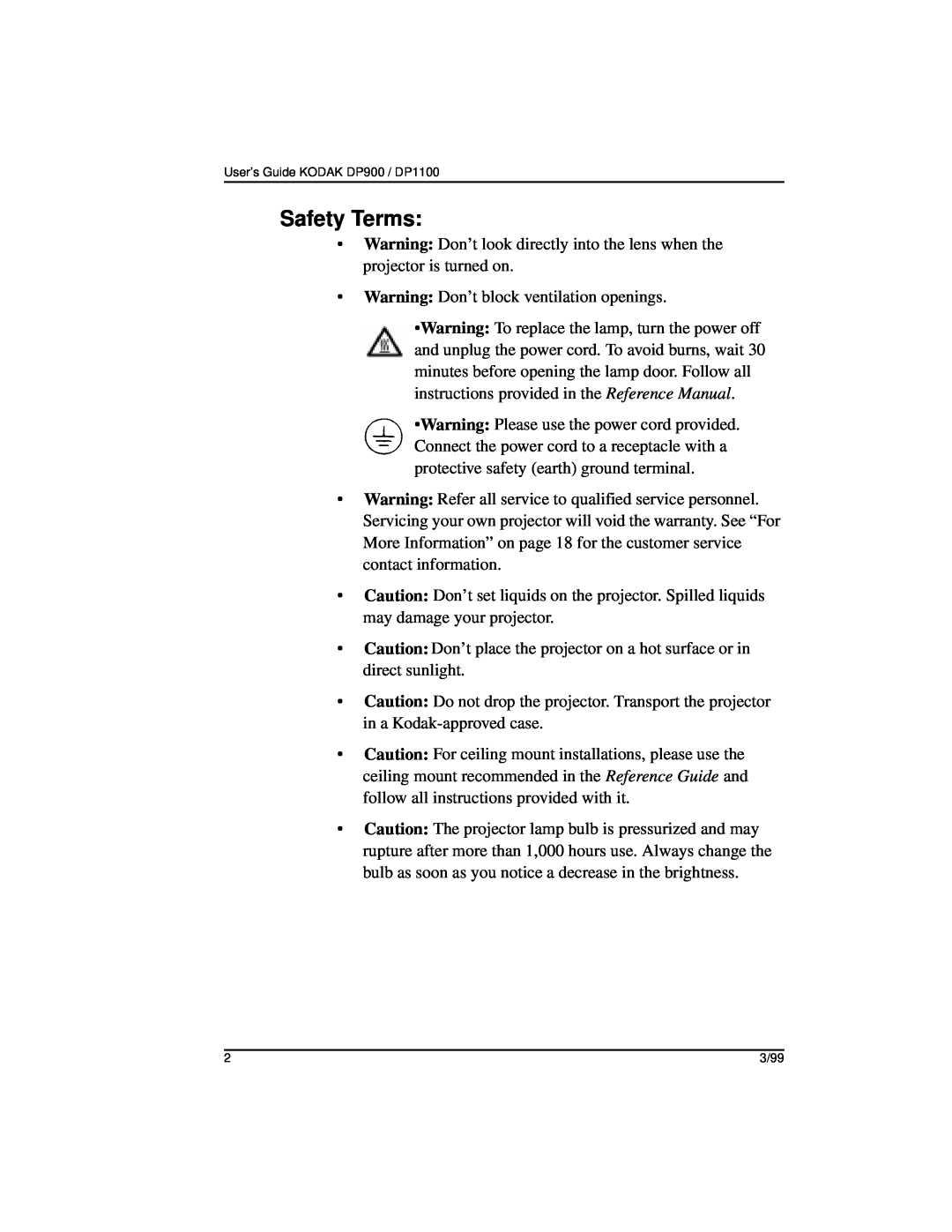Kodak DP900, DP1100 manual Safety Terms 