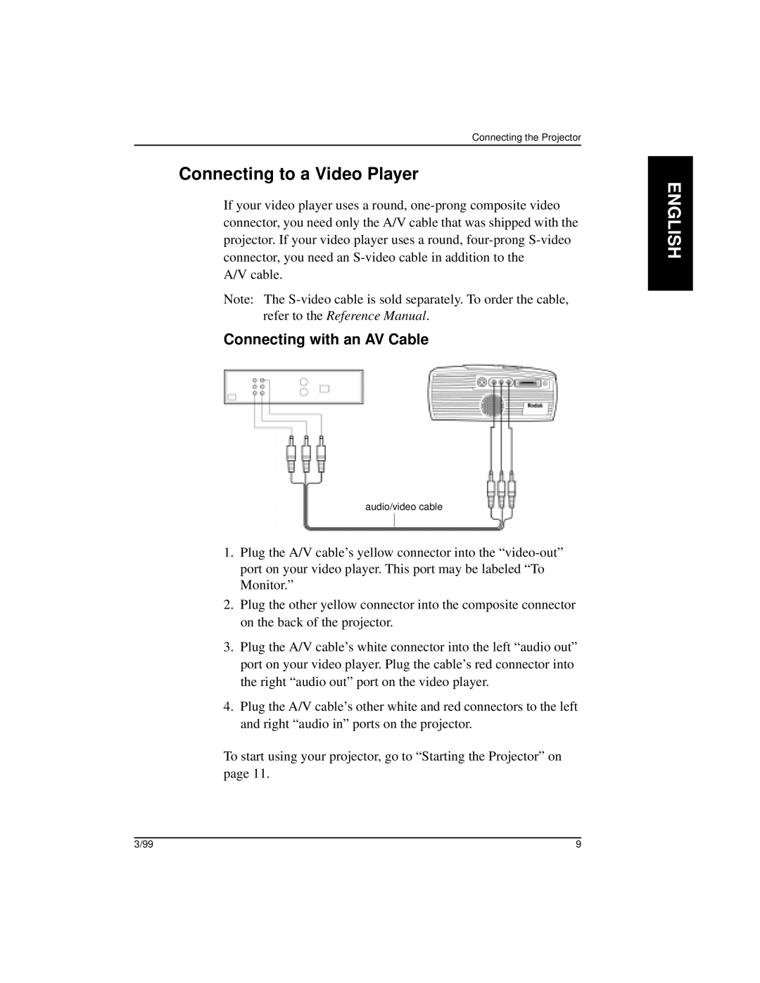 Kodak DP1100, DP900 manual Connecting to a Video Player, Connecting with an AV Cable 