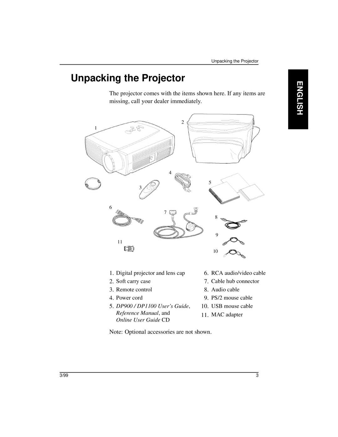 Kodak DP1100, DP900 manual Unpacking the Projector 