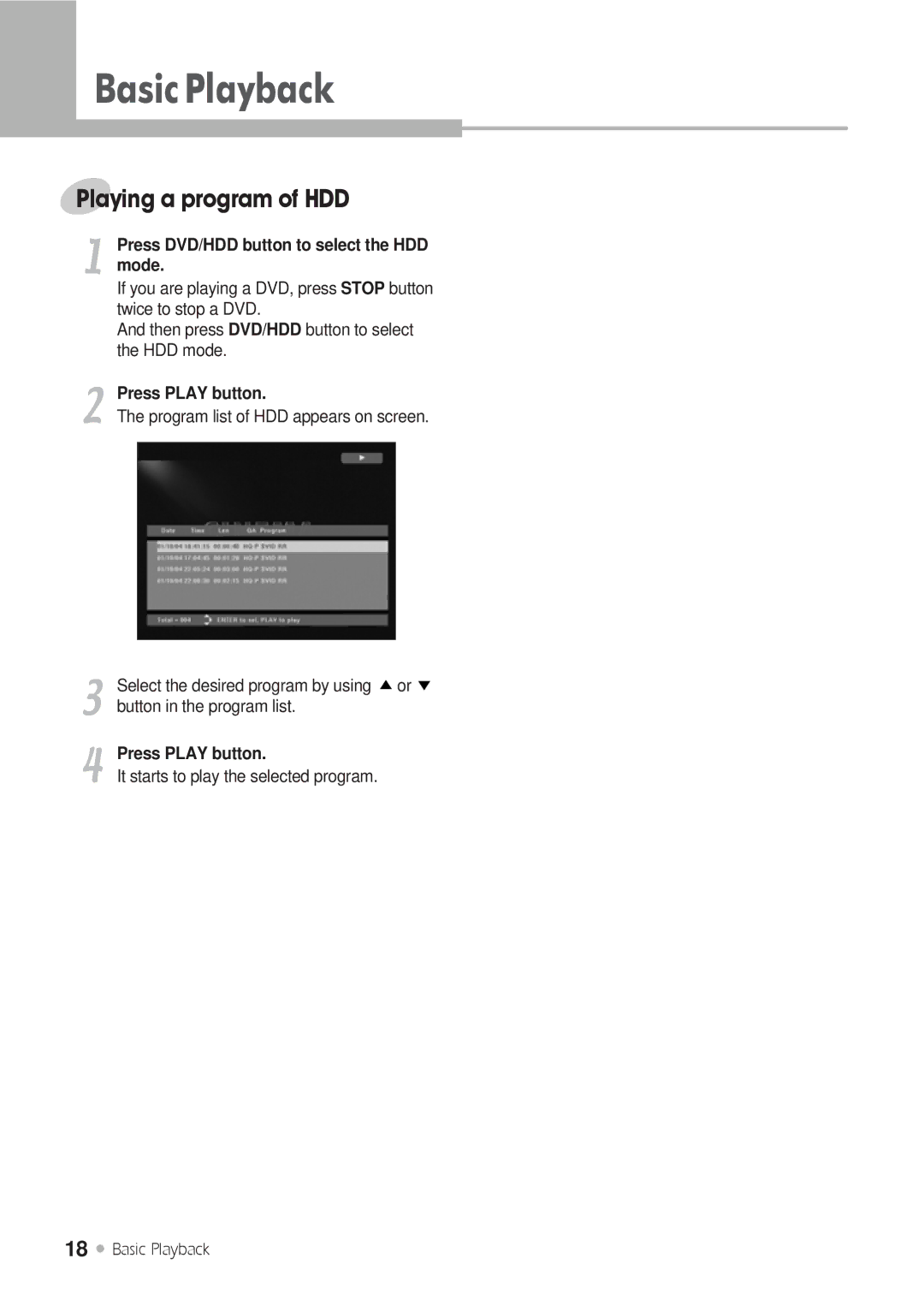 Kodak DRHD-120 manual Playing a program of HDD, Twice to stop a DVD, HDD mode, Press Play button 