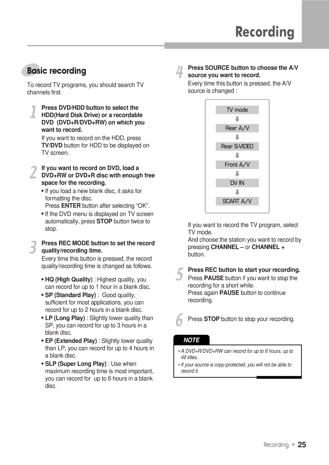 Kodak DRHD-120 manual Recording, Basic recording 