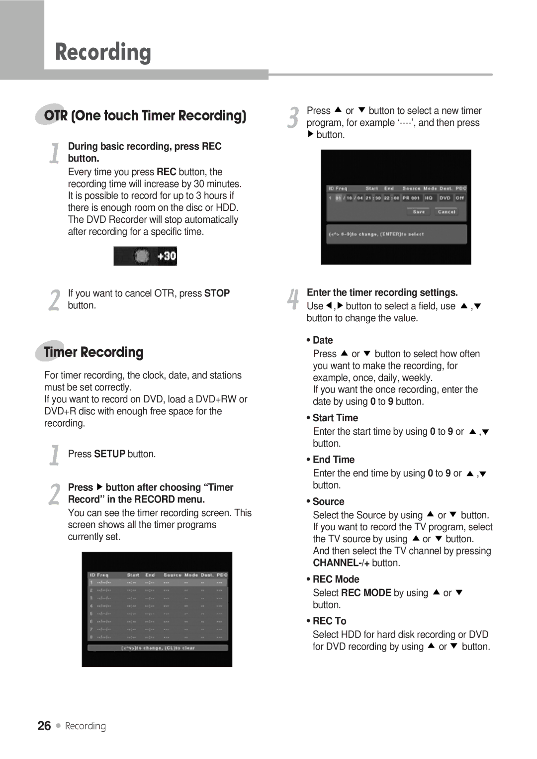 Kodak DRHD-120 manual Timer Recording 