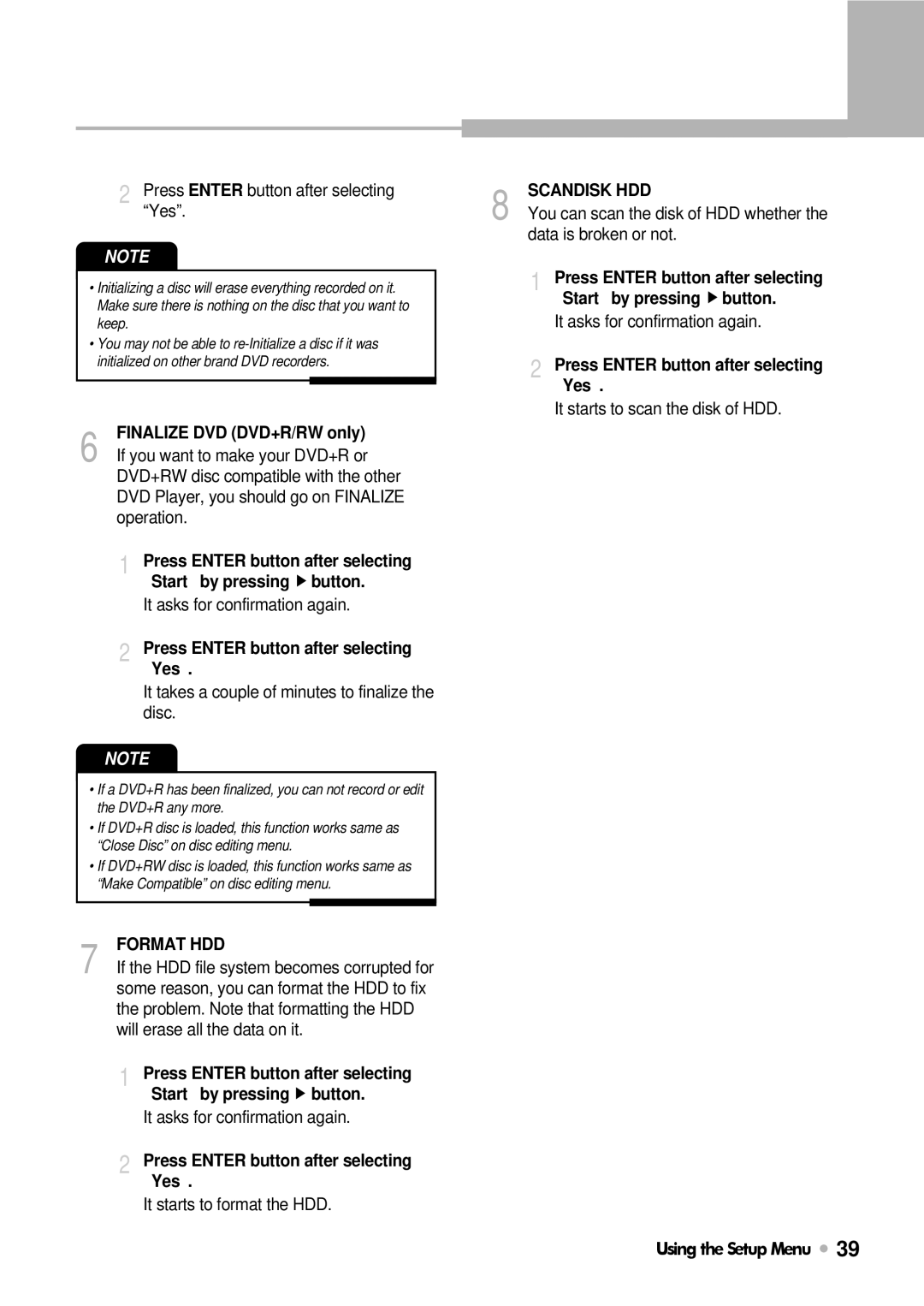 Kodak DRHD-120 manual Press Enter button after selecting Yes, Scandisk HDD, Format HDD 