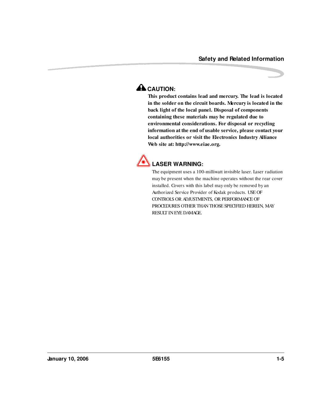 Kodak DryView 8900 manual Laser Warning 