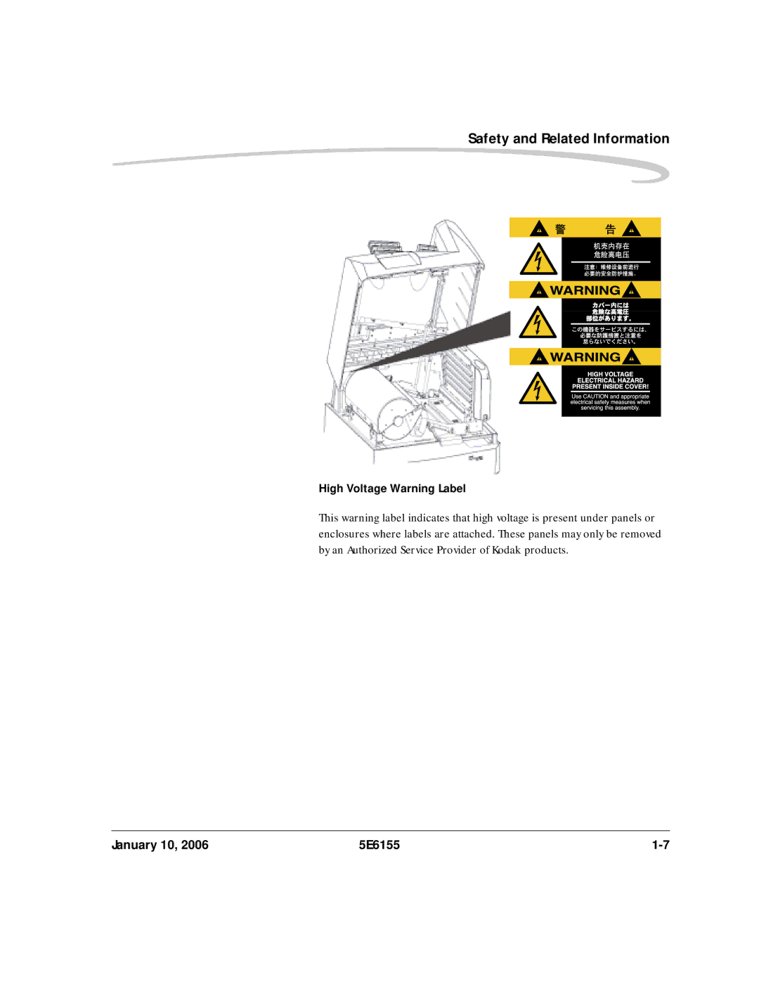 Kodak DryView 8900 manual High Voltage Warning Label 