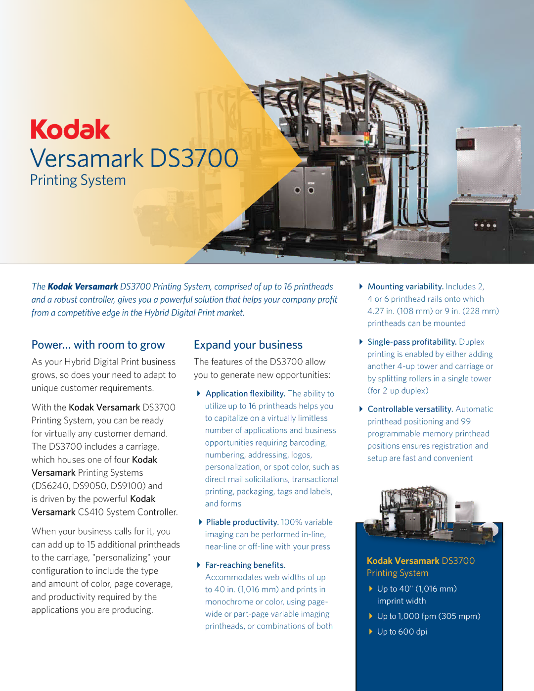 Kodak DS3700 manual Power… with room to grow, Expand your business 