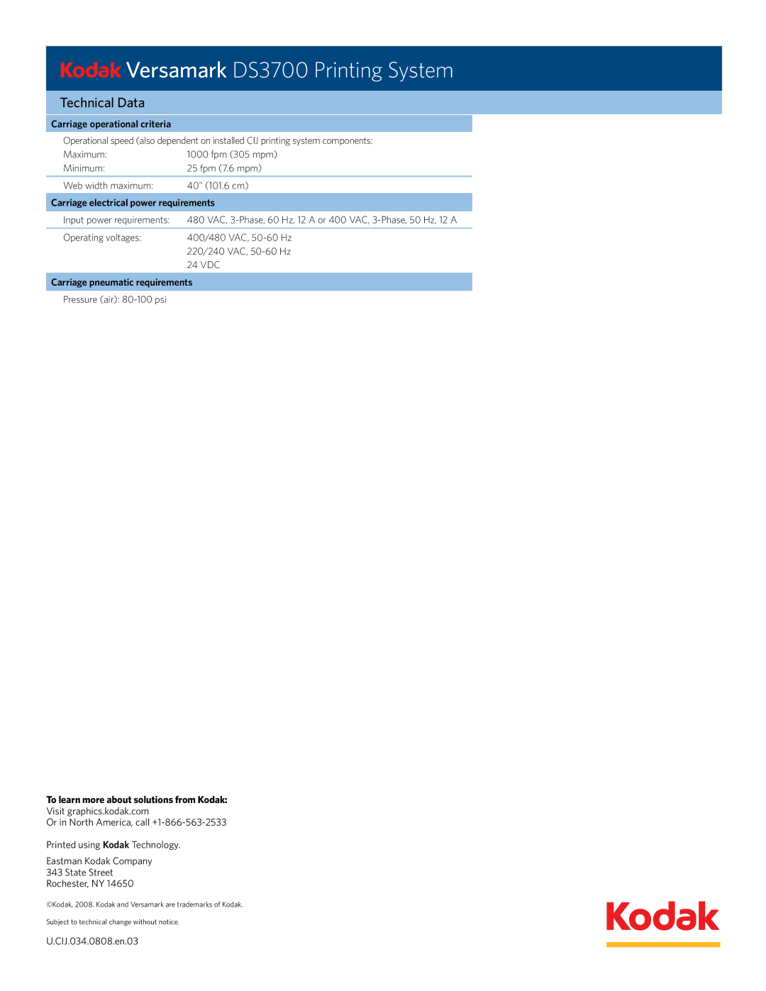 Kodak DS3700 manual Carriage operational criteria, Carriage electrical power requirements 