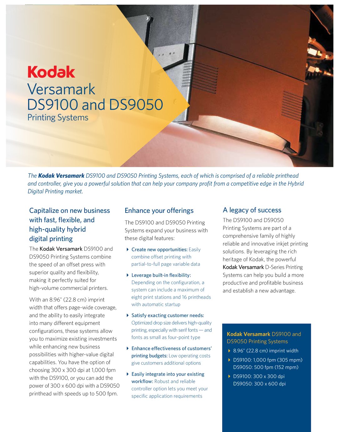 Kodak DS9050 manual Enhance your offerings, Legacy of success 