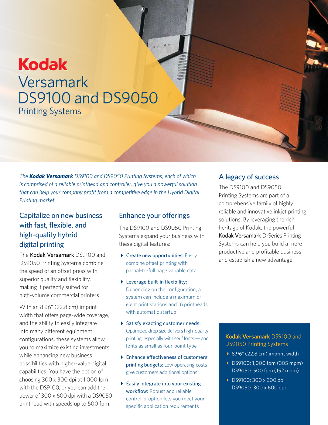 Kodak DS9100 manual Legacy of success, Enhance your offerings 