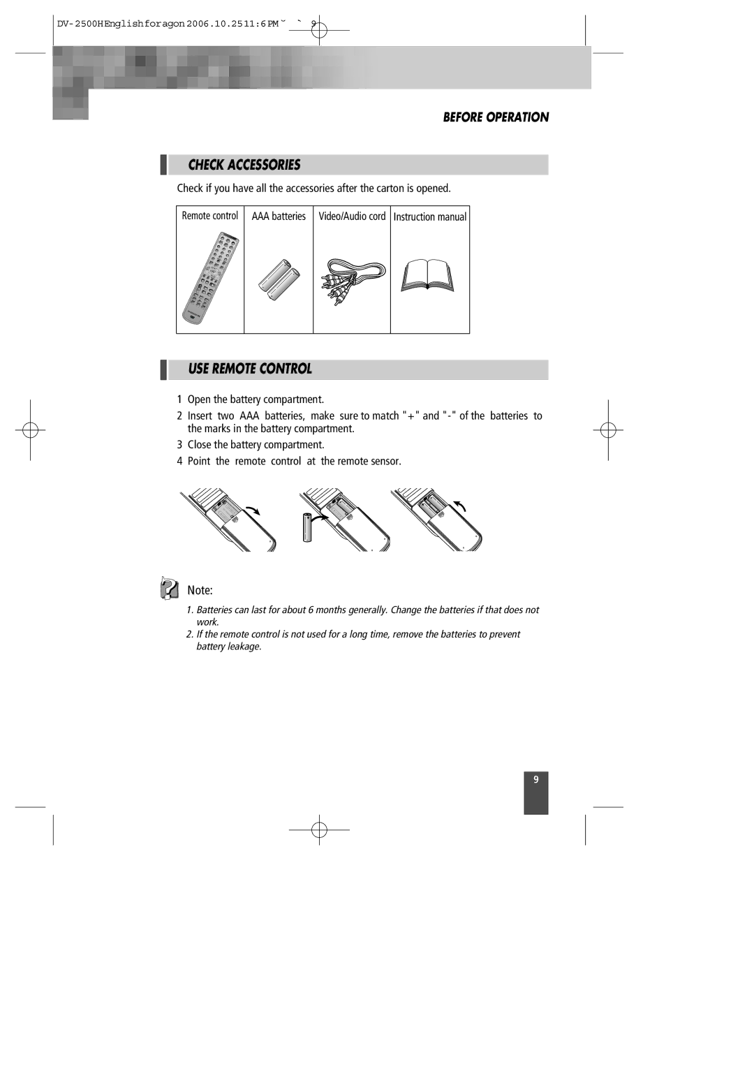 Kodak DV-2500H instruction manual Check Accessories, USE Remote Control 