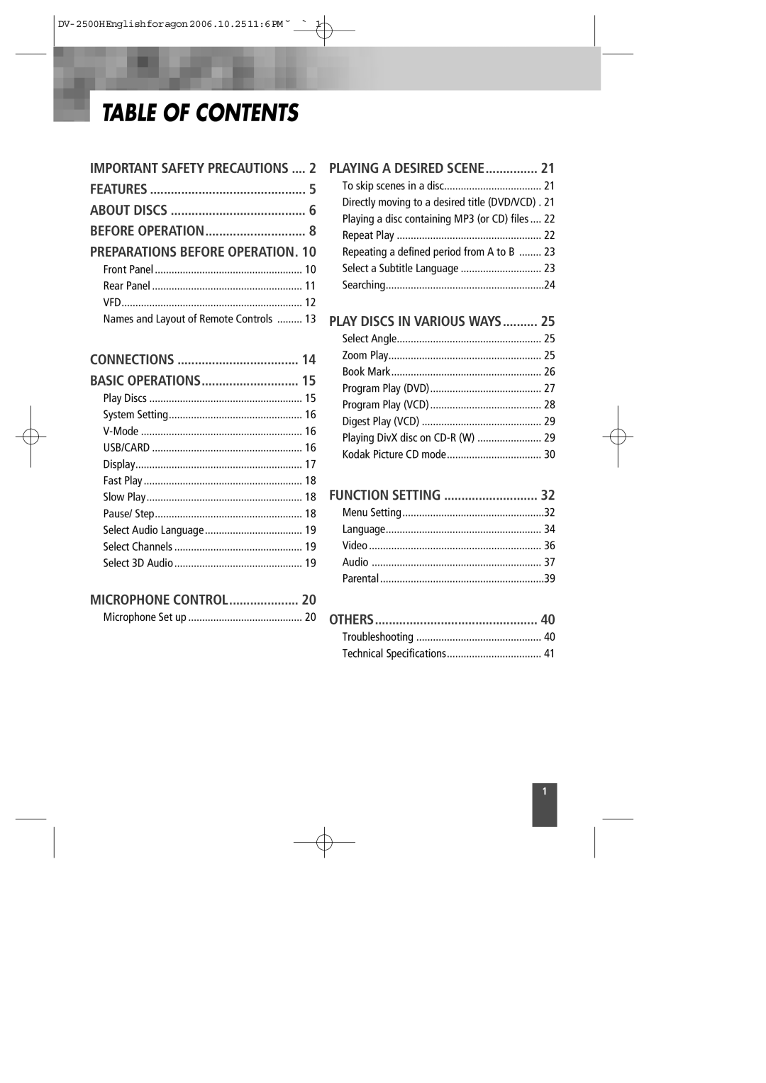 Kodak DV-2500H instruction manual Table of Contents 