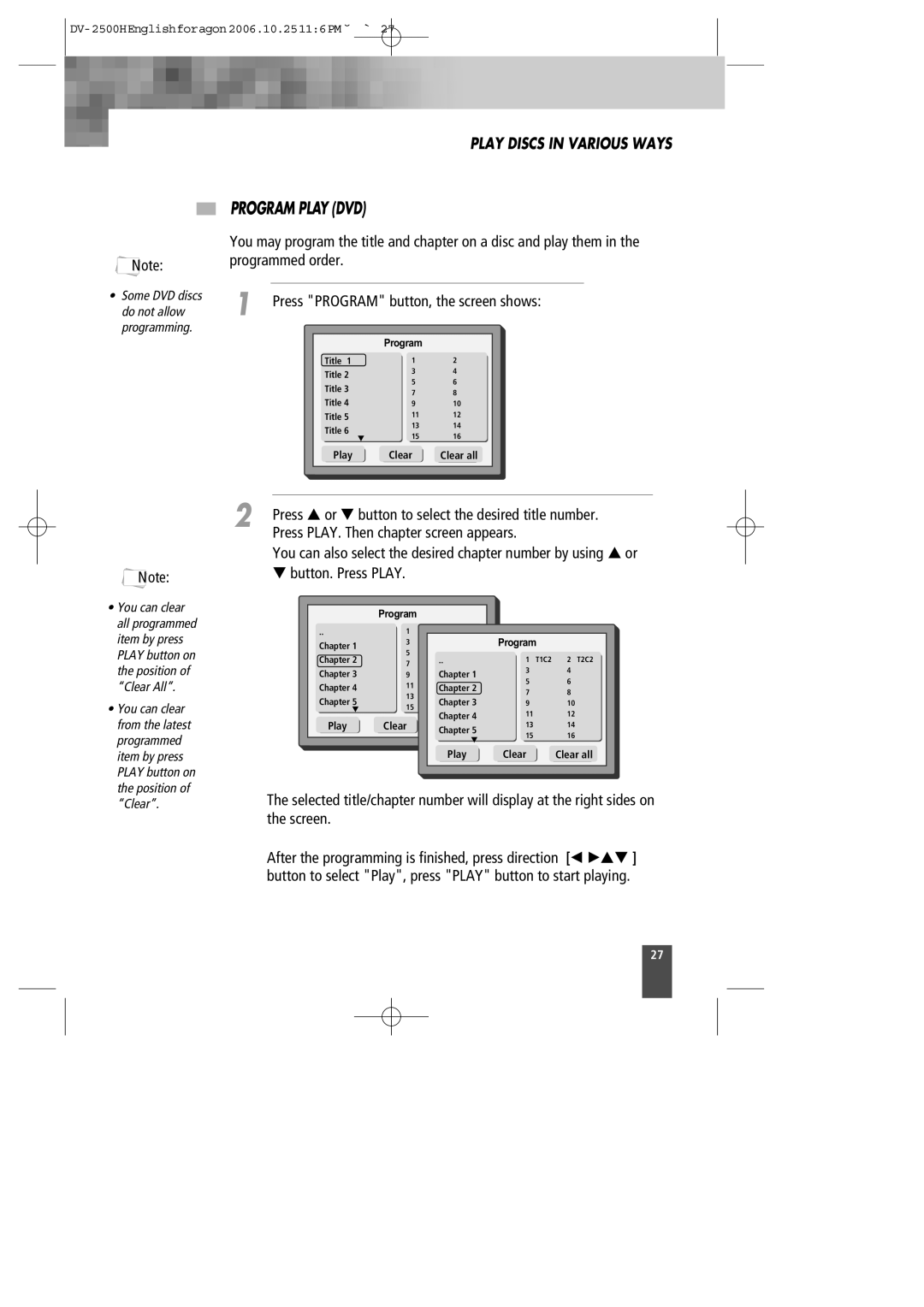 Kodak DV-2500H instruction manual Program Play DVD 