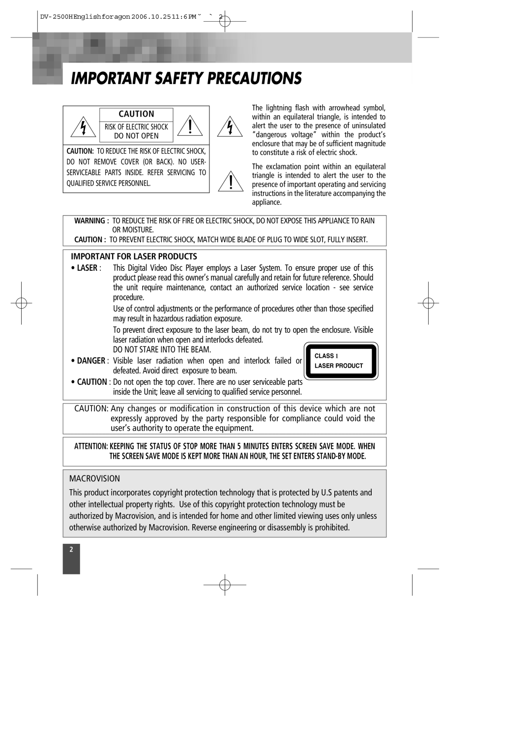 Kodak DV-2500H instruction manual Important Safety Precautions, Qualified Service Personnel 