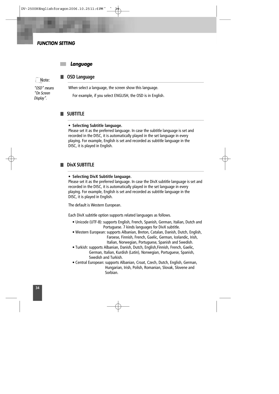 Kodak DV-2500H instruction manual Selecting Subtitle language, Selecting DivX Subtitle language 