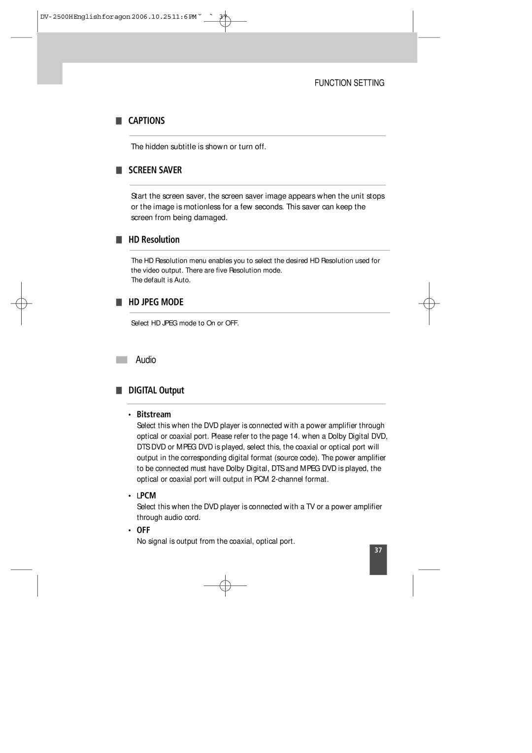 Kodak DV-2500H instruction manual Captions, Screen Saver, HD Jpeg Mode, Audio 