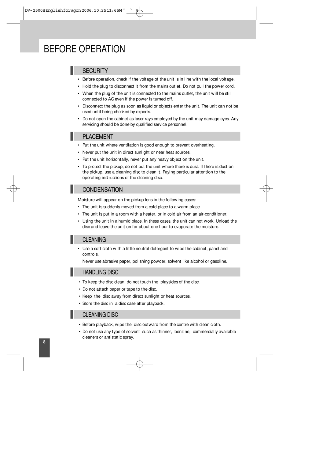 Kodak DV-2500H instruction manual Before Operation 