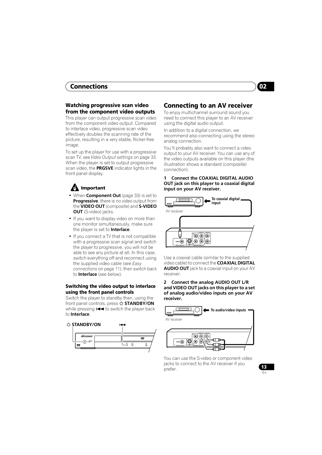 Kodak DV-300-K manual Connections, Connecting to an AV receiver, To Interlace 