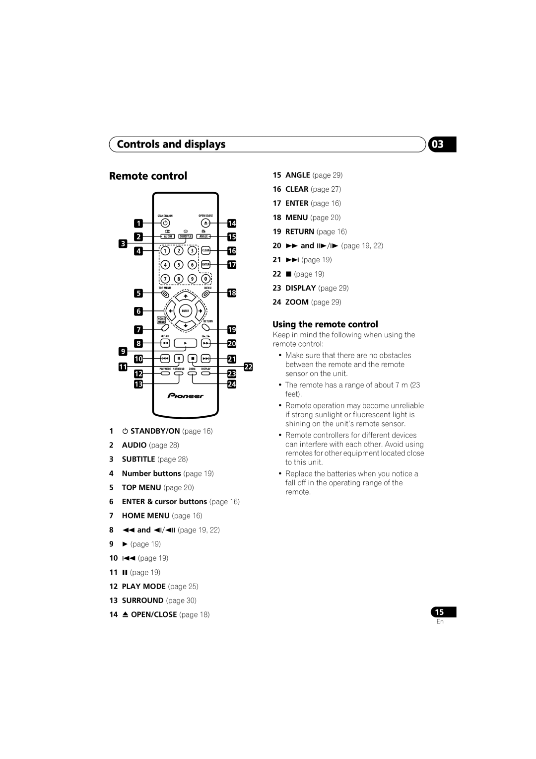 Kodak DV-300-K manual Controls and displays Remote control, Using the remote control, Standby/On 