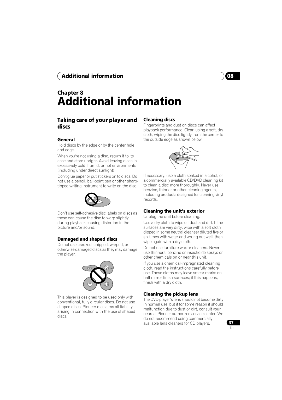 Kodak DV-300-K manual Additional information Chapter, Taking care of your player and discs 