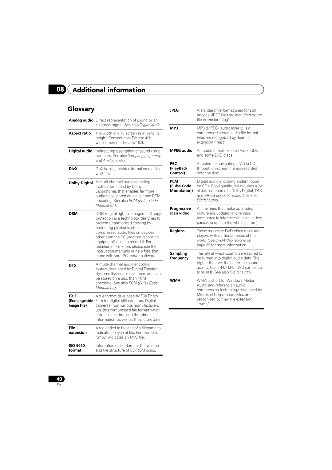 Kodak DV-300-K manual Additional information Glossary, Dolby Digital 