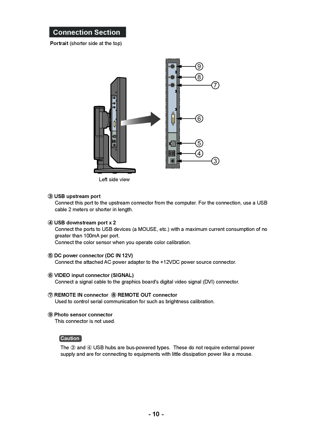 Kodak DV3MC user manual Connection Section, ③USB upstream port, ④USB downstream port, ⑤DC power connector DC IN 