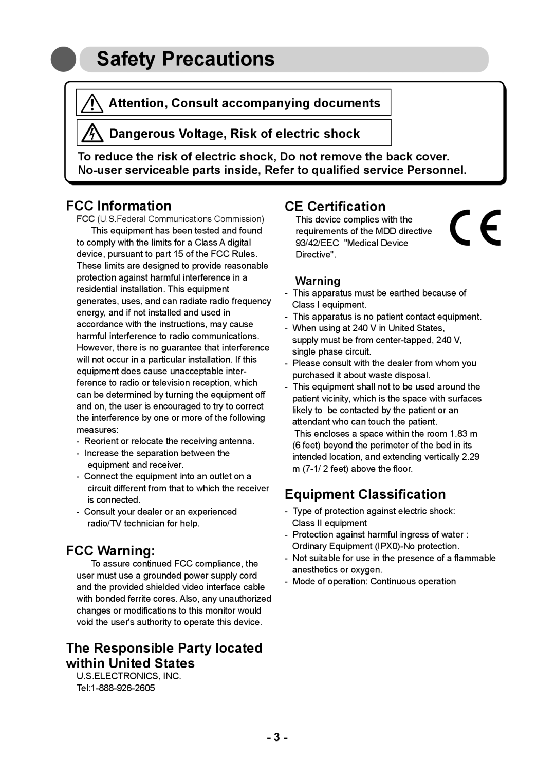 Kodak DV3MC user manual Safety Precautions, FCC Information, FCC Warning, CE Certification, Equipment Classification 