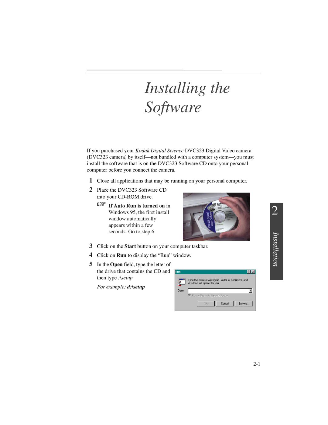 Kodak DVC323 manual Installing Software, Installation 