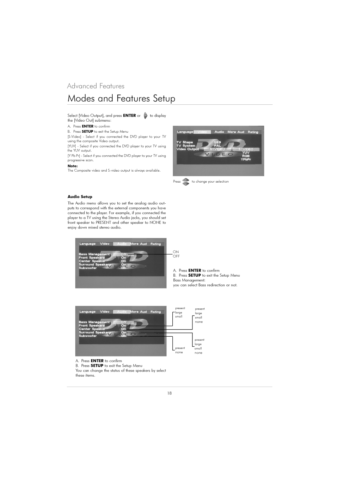 Kodak DVD 40 user manual Video Out submenu, Audio Setup 