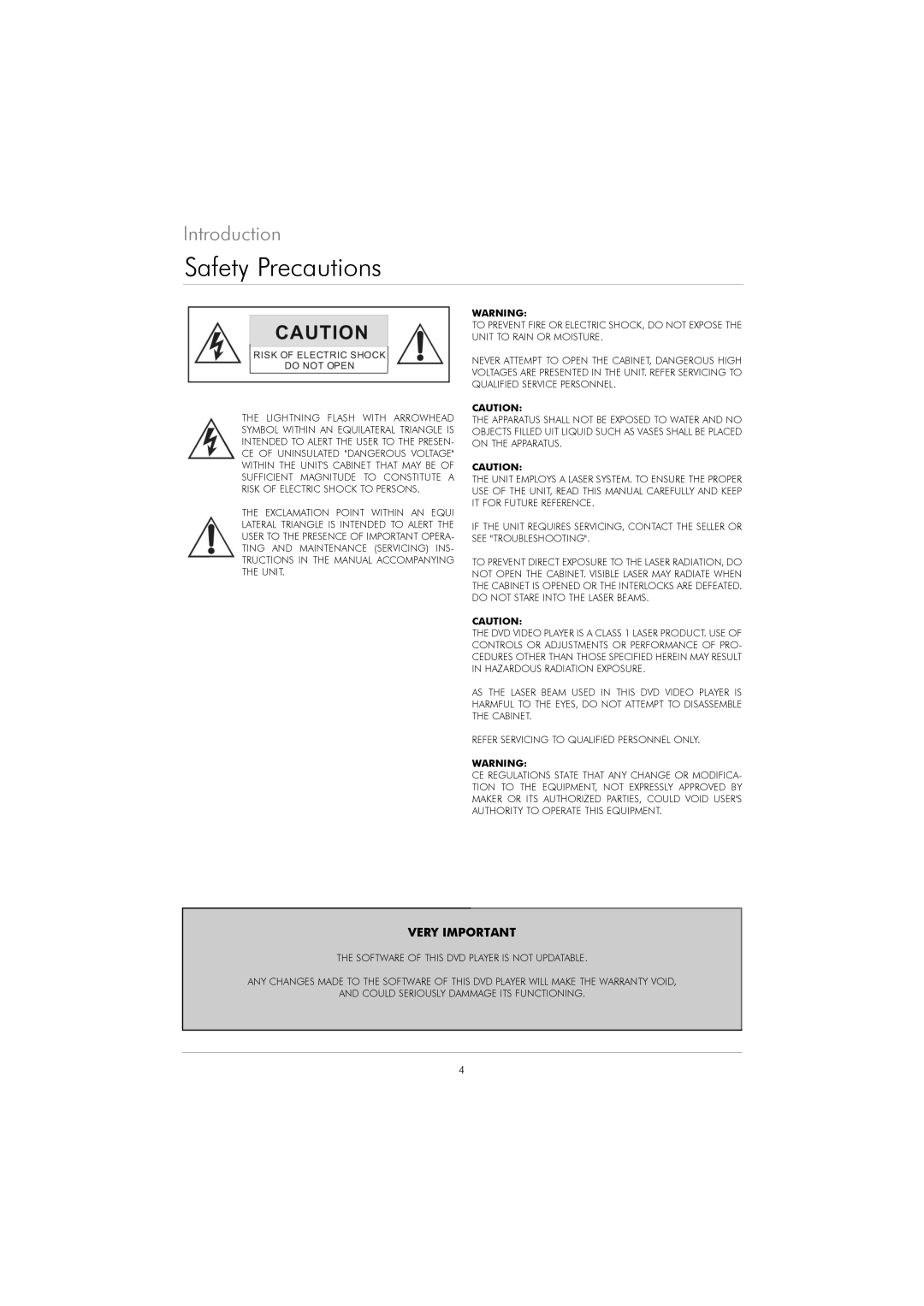 Kodak DVD 40 user manual Safety Precautions, Introduction, Very Important 