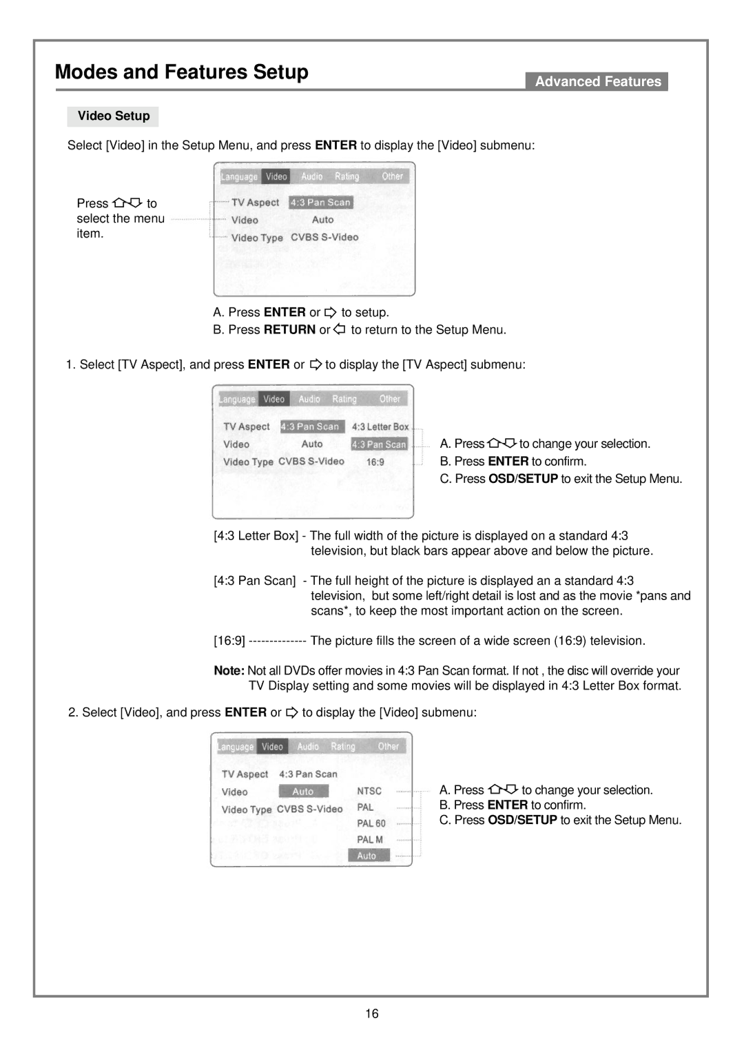 Kodak DVD7000 user manual Video Setup 