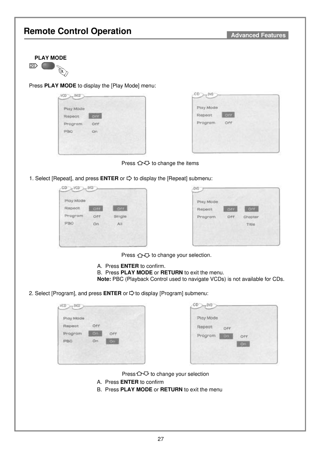 Kodak DVD7000 user manual Play Mode 