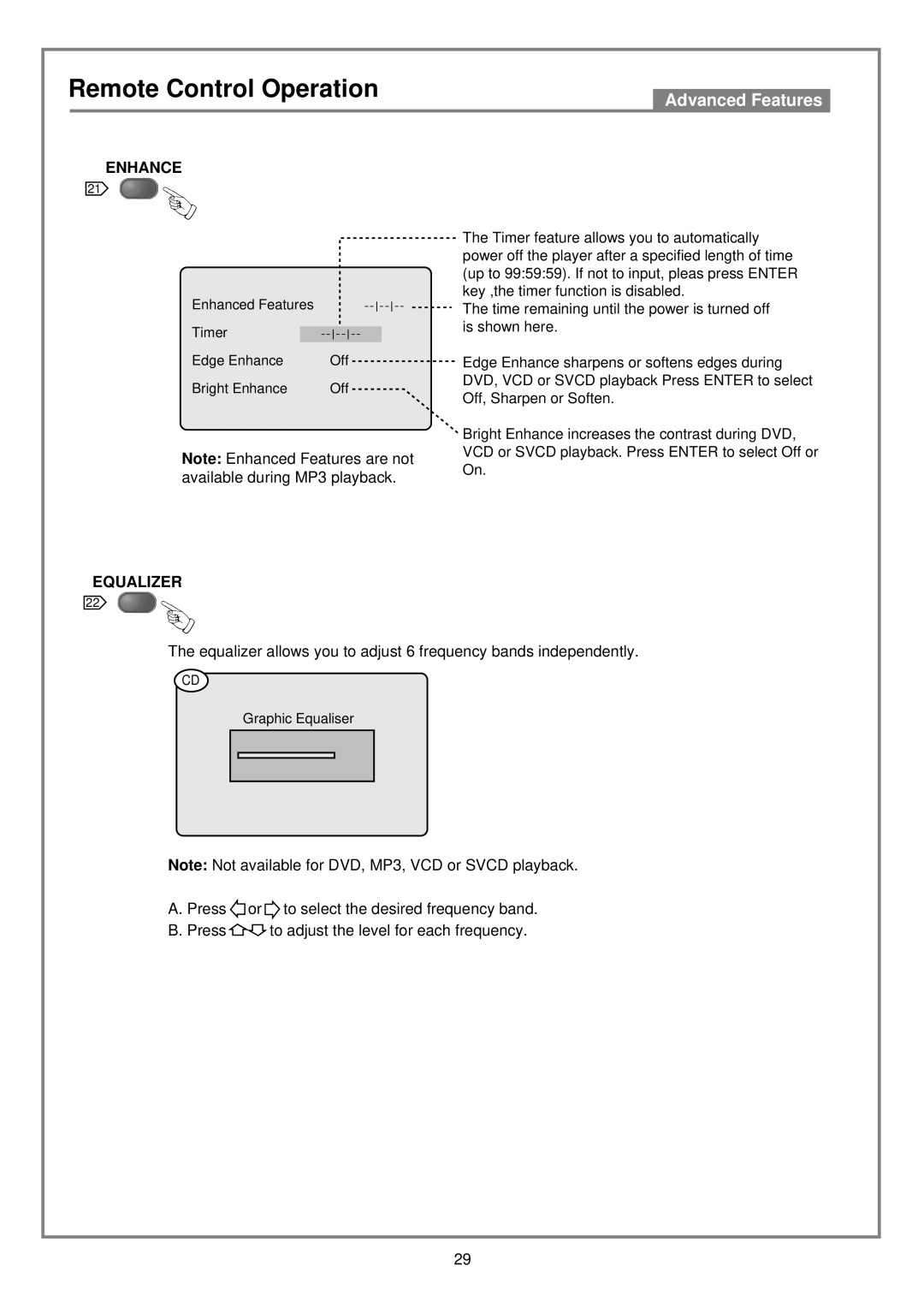 Kodak DVD7000 user manual Enhance, Equalizer 