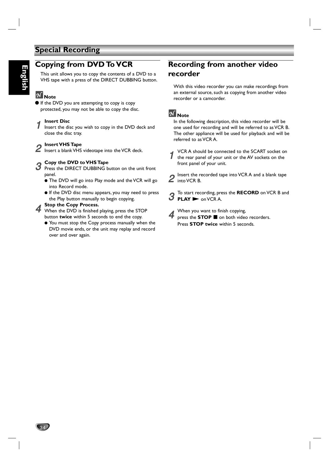 Kodak DVD755VR/05 owner manual Special Recording Copying from DVD To VCR, Recording from another video recorder 