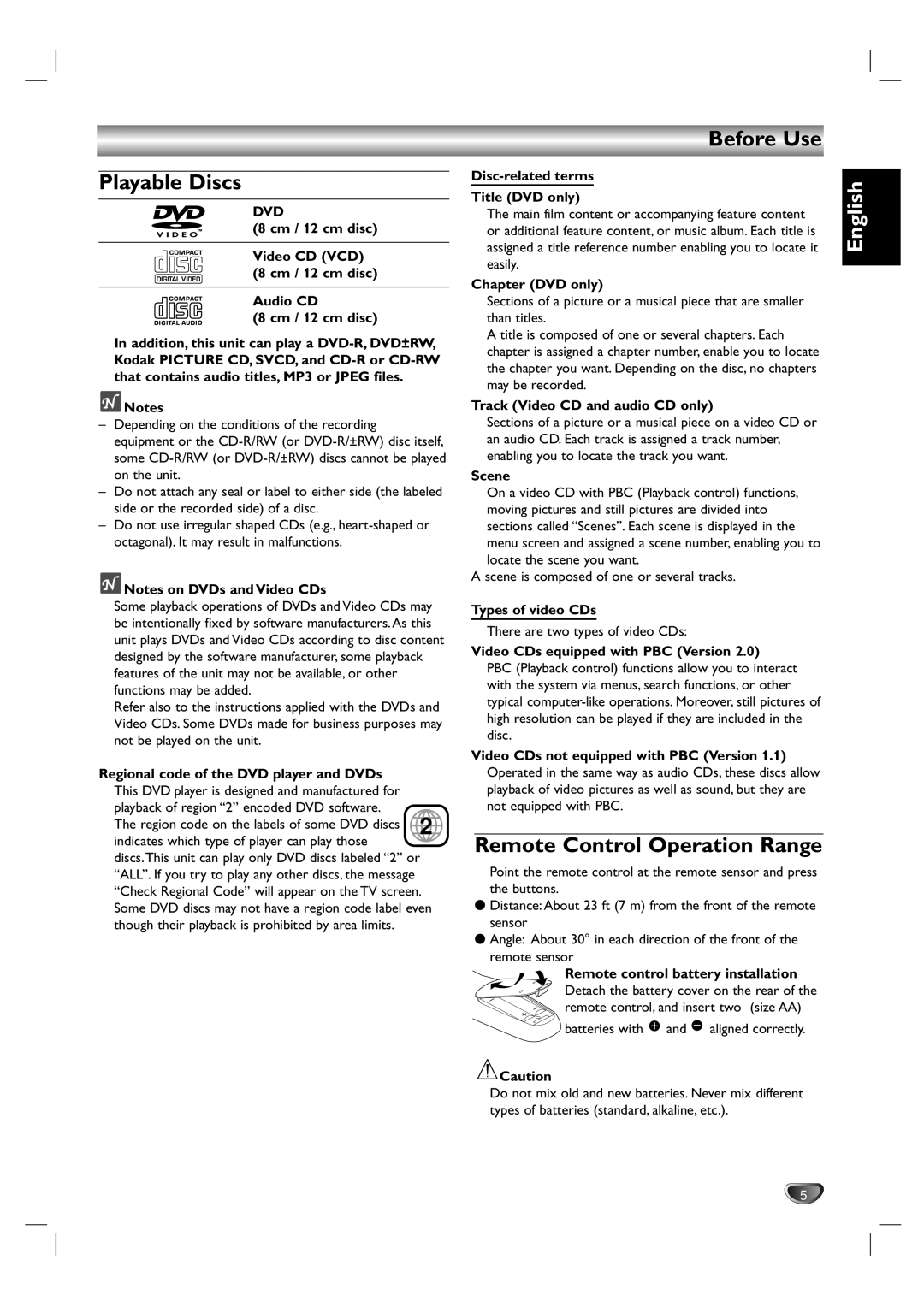 Kodak DVD755VR/05 owner manual Playable Discs, Before Use, Remote Control Operation Range, Dvd 