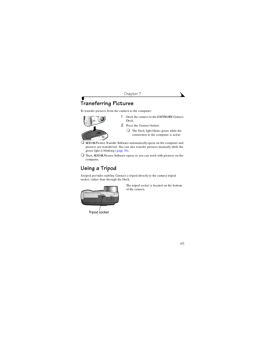 Kodak DX3215 manual Transferring Pictures, Using a Tripod 