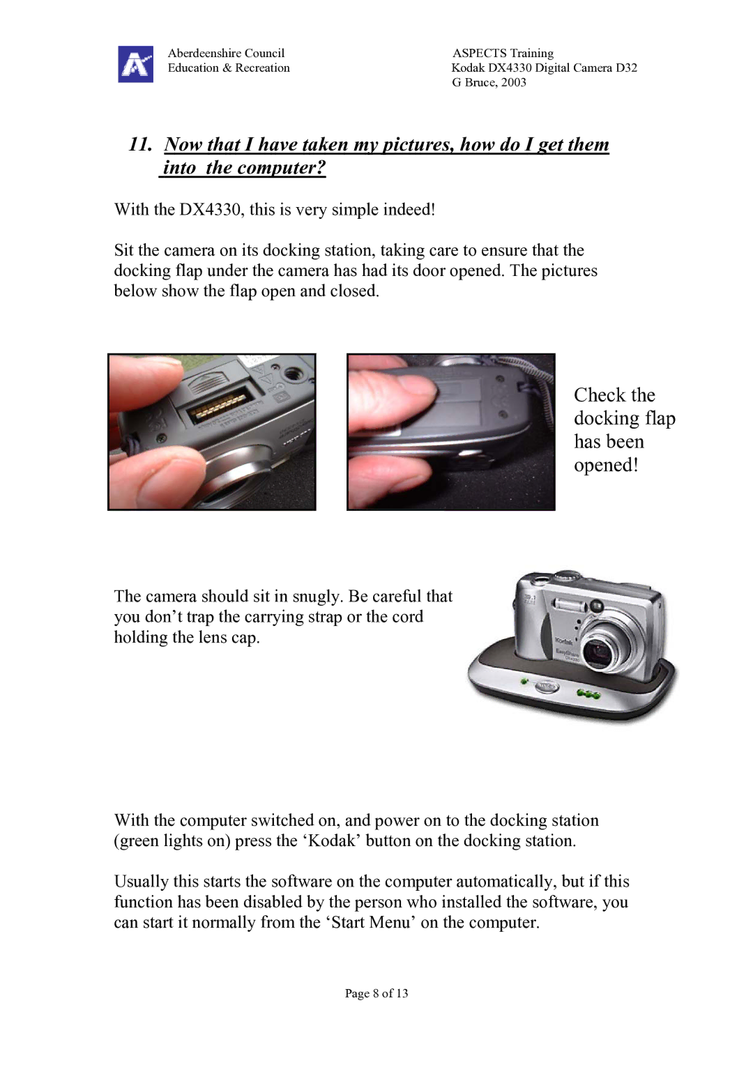 Kodak DX4330 manual Check the docking flap has been opened 