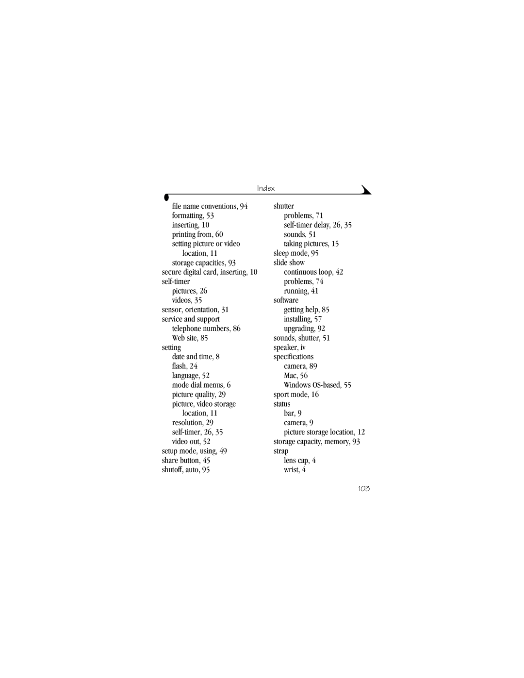 Kodak DX4530 manual File name conventions, 94 formatting, 53 inserting 