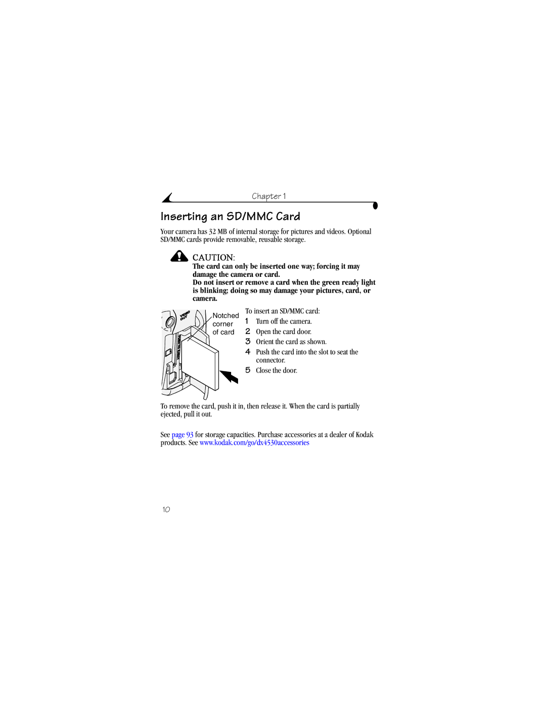 Kodak DX4530 manual Inserting an SD/MMC Card 