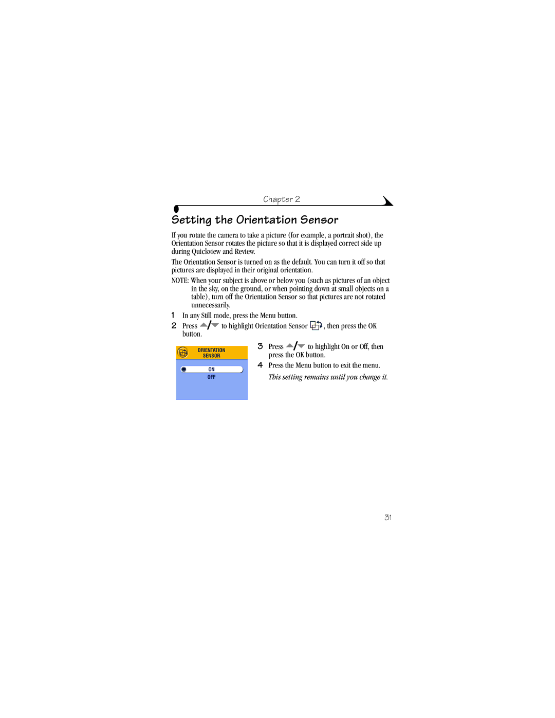 Kodak DX4530 manual Setting the Orientation Sensor 